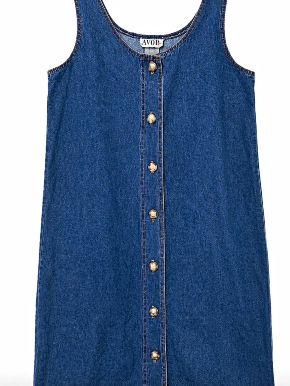 Avon Blue S Denim Button-Front Midi Dress
